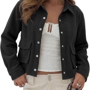 Beaully Womens Corduroy Cropped Shacket Jacket Short Button Down Long Sleeve 2026 Spring Outwear Tops