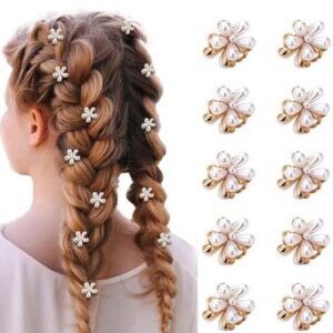 10 Pcs Small Mini Pearl Claw Clips with Flower Design, Sweet Artificial Bangs Clips Decorative Hair Accessories for Women Girls