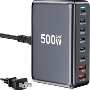 500W USB C Fast Charger Block, Multi-port USB Charging Station, GaN Ⅲ Double 100W PD PPS Port Fast Charging Station for Multiple Devices,Laptop Wall Charger Compatible with MacBook, iPhone 17,iPad etc