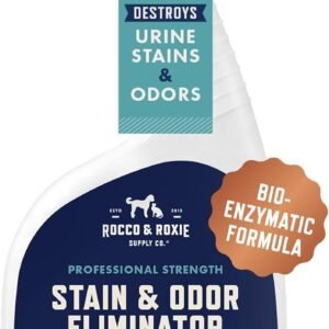 Rocco & Roxie Supply Co. Stain & Strong Odor Eliminator, Enzyme Cleaner, Pet Odor Eliminator for Home – Carpet Stain Remover for Cats & Dog Pee – Urine Destroyer – Carpet Cleaner Spray Clear, 32 Fl Oz