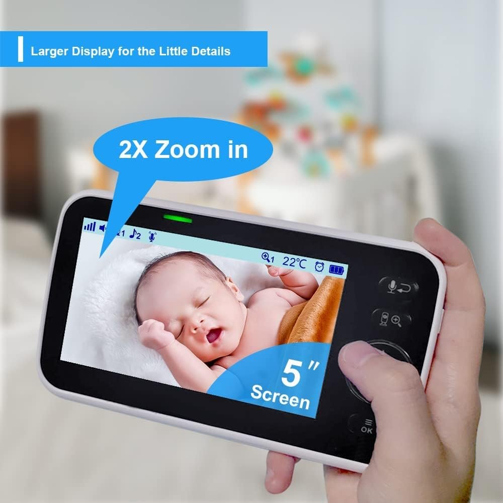 HelloBaby No WiFi Baby Monitor 5" Screen 30-Hour Battery Pan-Tilt-Zoom Video Upgrade with Camera and Audio, Night Vision, VOX, 2-Way Talk, 8 Lullabies and 1000ft Range, HB6550 - Image 7