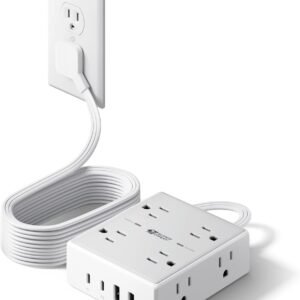 10Ft Extension Cord with Multiple Outlets, Flat Plug Surge Protector Power Strip 10 Ft Long Cord, 8 Outlets & 4 USB Ports (2 USB C), Desk Charging Station for Home Office, College Dorm Room Essentials
