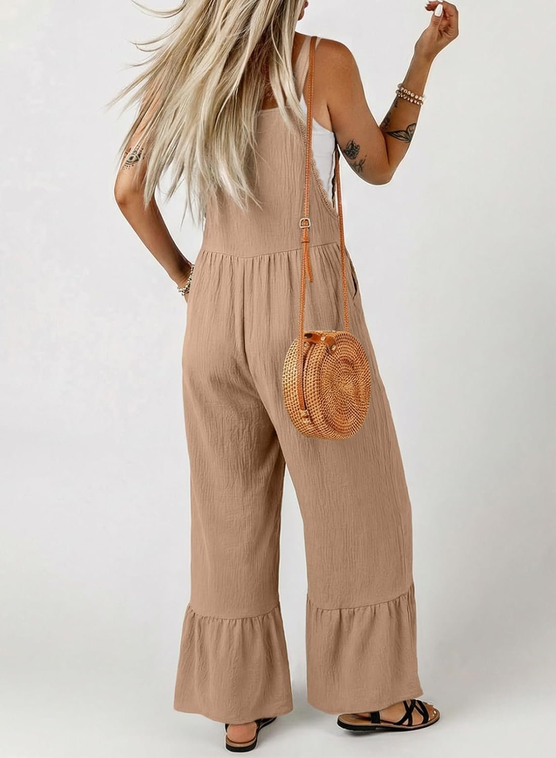 Dokotoo Women's Lace Casual Overalls Summer Jumpsuit Loose Baggy Wide Leg Ruffle Pants Rompers with Pockets - Image 3