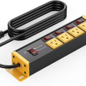 CCCEI Heavy Duty Surge Protector Power Strip 20 Amp Individual Switches. 6FT 12 Gauge Extension Cord with Multiple Outlets. Kitchen, Garage, Shop, Industrial Wall Mount Electric Extender, Yellow.