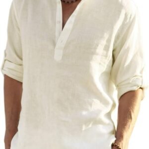 COOFANDY Men’s Cotton Linen Henley T-Shirt Long Sleeve Hippie Casual Beach T-Shirts