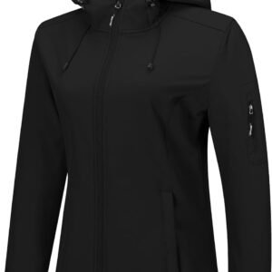 Outdoor Ventures Women’s Softshell Jacket with Hood Fleece Lined Warm Lightweight Waterproof Insulated Windbreaker