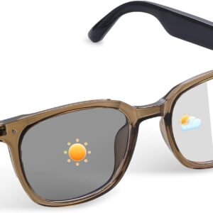 Smart Glasses with Bluetooth, Photochromic Lenses, Open-Ear Speakers Blue Light Glasses, Hands-Free Calls & Music, 4–6H Battery, Wearable Tech Bluetooth Glasses for Work, Walk & Travel (Brown)