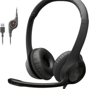 Logitech H390 Wired Headset for PC/Laptop, Stereo Headphones with Noise Cancelling Microphone, USB-A, in-Line Controls, Works with Chromebook – Black