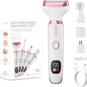 Electric Razor for Women, 4-in-1 Bikini Trimmer & Body Shaver for Nose Hair Face Eyebrow Arms Legs Armpit Underarm Pubic Area, Rechargeable Wet/Dry Painless Hair Removal
