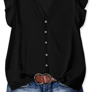 Womens Tops Dressy Casual Summer Floral V Neck T-Shirts Ruffle Short Sleeve Tunic Blouses