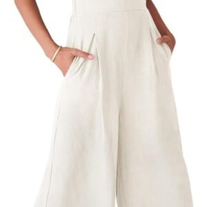 ANRABESS Womens Jumpsuits Summer Linen Wide Leg Sleeveless V Neck Casual Dressy Rompers Pants 2026 Spring Vacation Outfits