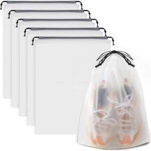 Waterproof Travel Drawstring Shoe Bags for Packing, Storage, Travel Essentials for Men and Women, 15.7 x 11.8 inches, Clear, 5 pieces