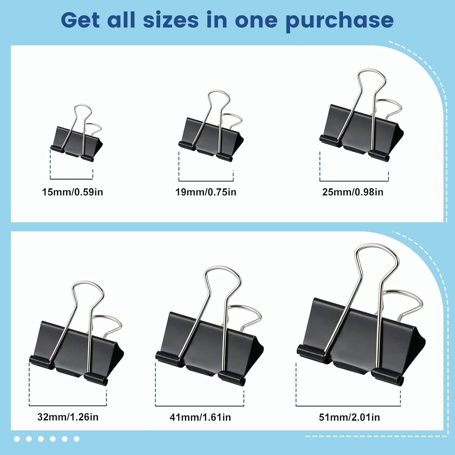 208 PCS Binder Clips Paper Clamps Assorted Sizes, Metal Paper Binder Clip, Black Binding Paperwork Clamp Bulk, School Teachers Office Supplies - Image 7