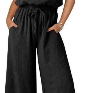 Dokotoo Jumpsuits for Women 2026 Summer Ruffle Sleeves Square Neck Rompers Drawstring Overalls with Pockets