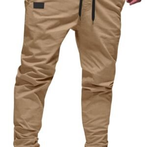 PLEPAN Mens Casual Cargo Joggers – Cotton Drawstring Chino Pants Hiking Outdoor Twill Track Jogging Sweatpants