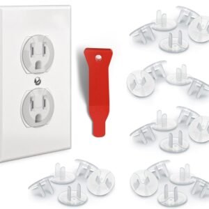 BABY PROOF ME 24 Pack Outlet Covers & Removal Tool Baby Proofing, Provide Shock Prevention and Easy Installation, Safe and Secure Plastic Plug Covers for Power Sockets (24 Outlet Covers)