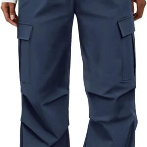 COPYLEAF Cargo Pants Women Elastic Waisted Parachute Hiking Pants with Pockets Water Resistant Lightweight Baggy Pants