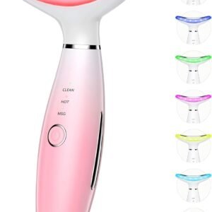 Dopsikn 7 Color Galvanic Machines – Red Light Therapy for Face and Neck, Face Massager Tool for Wrinkles, Double Chin, Vibrating Facial Massager with Thermals, Pink