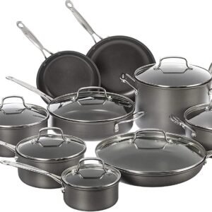 Cuisinart 17-Piece Pots and Pans Set, Non Stick Hard Anodized Cookware Set, Compatible with Electric, Gas Cooktops, Dishwasher Safe, Oven Safe Pot Set, Cool Grip Handles, Aluminum Core for Even Heat