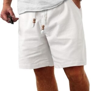 Comdecevis Men’s Linen Shorts Casual Elastic Waist Drawstring Summer Beach Vacation Yoga Golf Shorts with Pockets
