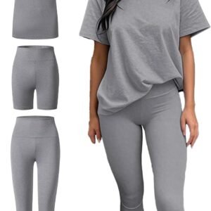 ZFLM casual sportswear 3-piece set high waist tight pants yoga pants short sleeved round neck yoga set
