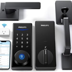 Philips Wi-Fi Smart Lock with Handle, Keyless Entry Keypad Door Lock with Handle, Front Door Deadbolt Set with WiFi Gateway, App Control, Fingerprint Unlock, PIN Code Unlock, Auto Locking