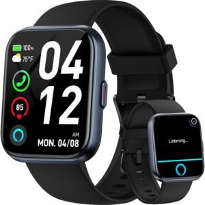 Smart Watches for Men Android & iPhone, 1.8″ Alexa Built-in Smartwatches Fitness Tracker Watch with Bluetooth Calls, IP68 Waterproof, Heart Rate/Sleep/SpO2 Monitor, 110 Sport Modes – Black