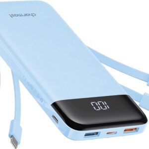 Charmast Portable Charger with Built in Cables, Power Bank with Cords Wires, Slim 10000mAh Travel Battery Pack 6 Outputs 3 Inputs 3A Fast Charging for Samsung Google Pixel LG Moto iPhone iPad