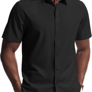PJ PAUL JONES Mens Short Sleeve Dress Shirts Stretch Wrinke Free Untucked Business Casual Button Down Shirt Regular Fit