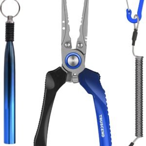 TRUSCEND Lockable Handy Fishing Pliers with Innovative Ergonomic Handle, Saltwater Corrosion Resistant Teflon Coated Fishing Tool, Multi-Function Fishing Gear with Mo-V Cutter, Amazing Fishing Gift