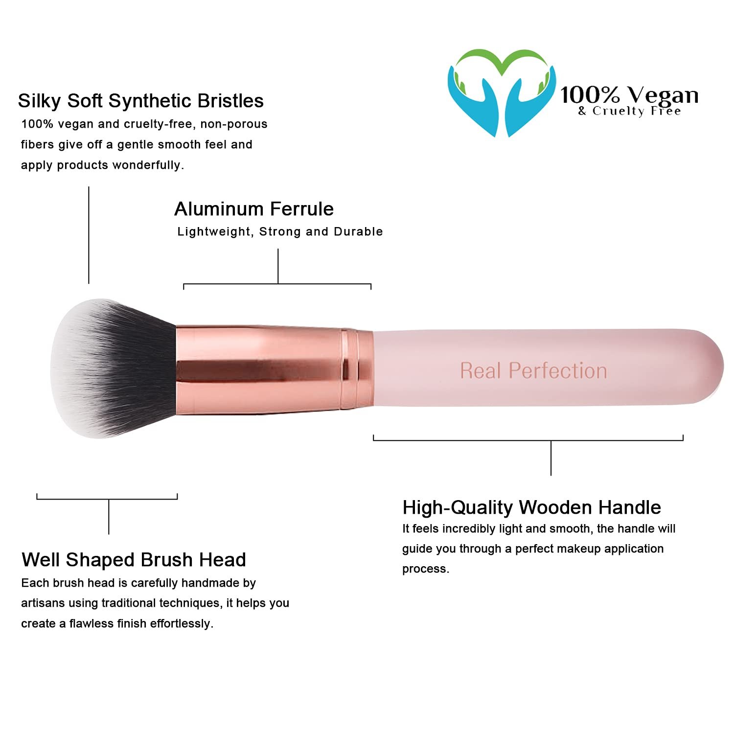 Real Perfection Makeup Brush Set 16 Pcs with 1 Eyebrow Razor Premium Synthetic Foundation Powder Concealers Eyeshadow Blush Makeup Brushes Make up Brushes Kit (Pink) - Image 4