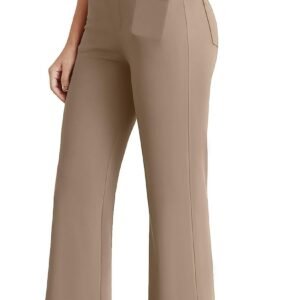 Dress Work Pants Women Business Casual Slack Trousers Stretchy Pull On Office Flare Pants with Pockets