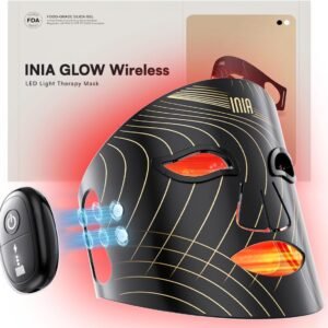 INIA Red Light Therapy Mask for Face, Glow Wireless LED Face Mask Light Therapy with Near-Infrared Red Light (NIR), Rechargeable and Ergonomic Design for Home & Travel