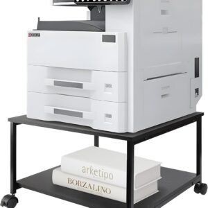 EMERIT 2-Tier Under Desk Printer Stand w/Storage – 19.5×19.5×12.8”Heavy Duty Rolling Cart, Mobile Printer Table with Lockable Wheels for Home Office Organization – Industrial Style