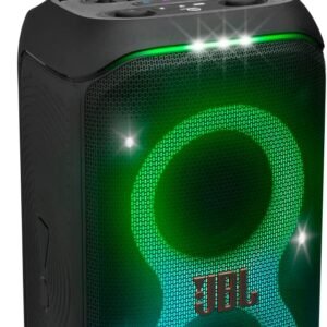 JBL PartyBox Stage 320 – Portable Party Speaker with Telescopic Handle & Wide, Sturdy Wheels, Powerful JBL Pro Sound, Futuristic lightshow, Up to 18 Hours of Play time, Splash Proof (Black)