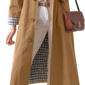 Tankaneo Womens Long Trench Coat Single Breasted Oversized Windproof Overcoat Fashion Outerwear