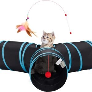 Tempcore Pet Cat Tunnel Tube Cat Toys 3 Way Collapsible, Tunnels for Indoor Cats，Kitty Bored Peek Hole Toy Ball Cat, Puppy, Kitty, Kitten, Rabbit