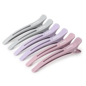 AIMIKE Hair Sectioning Clips with Silicone Band – 6pcs No Crease Duck Billed Clips for Styling, Cutting, and Rollers in Morandi Color