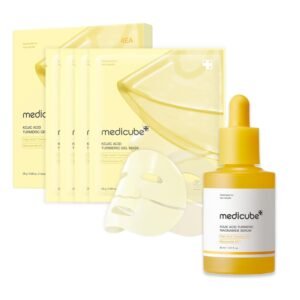 medicube Kojic Acid Balance & Calm Duo for Troubled Skin: Kojic Acid Turmeric Brightening Gold Jelly Gel Mask and Kojic Acid Turmeric Clarifying & Balancing Capsule Serum