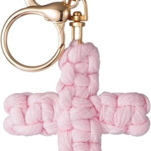 Macrame Cross Keychain,Jesus Key Chain Christian Car Accessories Handmade Soft Cross Keychain Boho Decor for Women Men Gifts