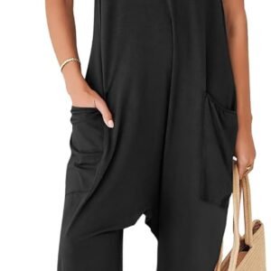 Ekouaer Womens Jumpsuit Sleeveless Casual Summer Overalls Jumpers Spaghetti Strap Baggy Long Pants Rompers with Pockets