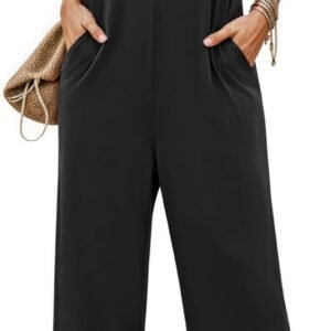 LILBETTER Summer Dressy Jumpsuits for Women One Piece Cap Sleeve Casual Outfits Overalls Wide Leg Rompers with Pockets