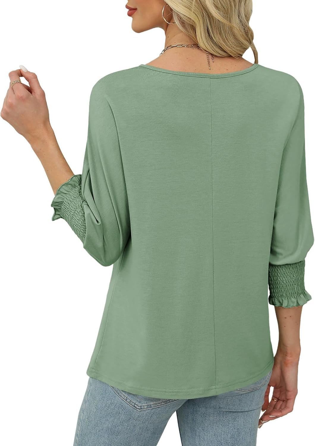 Womens Spring Tops 3/4 Sleeve Loose Fit Blouses Casual Shirts for Work Travel Beach S-XXL - Image 2