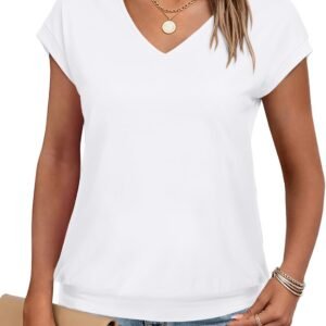 Sialois V Neck Cap Sleeve Top Women Banded Bottom T Shirts Fashion Blouse Summer Spring Beach Vacation Outfits Clothes 2026