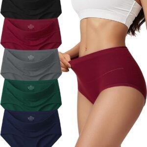 Vevmon Cotton Underwear for Women High Waisted Full Coverage Briefs Soft Ladies Panties 5 Pack