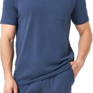 DAVID ARCHY Mens Pajamas Set Short Sleeve Summer Pajamas Soft Cotton Slub Texture Lightweight Lounge Set for Men with Pockets