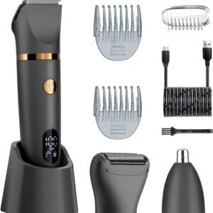 Ball Shaver for Men, 3-in-1 Multifunction Body Hair Trimmer & Pubic Shaver with Titanium Blades (No Nicks!), IPX7 Waterproof Electric Razor, LED Display, Wet/Dry
