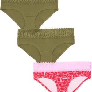 Bonds Women’s Underwear Hipster Pack, Lace-top Icons Hipster Panties for Women, Stretchy Cotton-blend Underwear, 3-pack