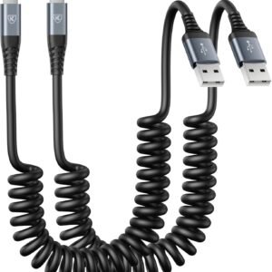 Coiled Lightning Cable, iPhone Charger Cable 3FT for Car, 2 Pack [Apple MFi Certified] 3 Feet Lightning Cord Compatible with iPhone14/13/12/11 Pro Max/XS MAX/XR/XS/X/8/7/Plus/6S iPad/iPod- Black