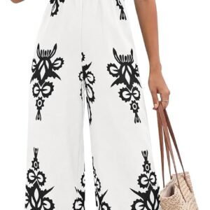PRETTYGARDEN Womens Jumpsuit Casual One Piece Boho Summer Outfits Shirred Strap Wide Leg Long Pants Rompers With Pockets